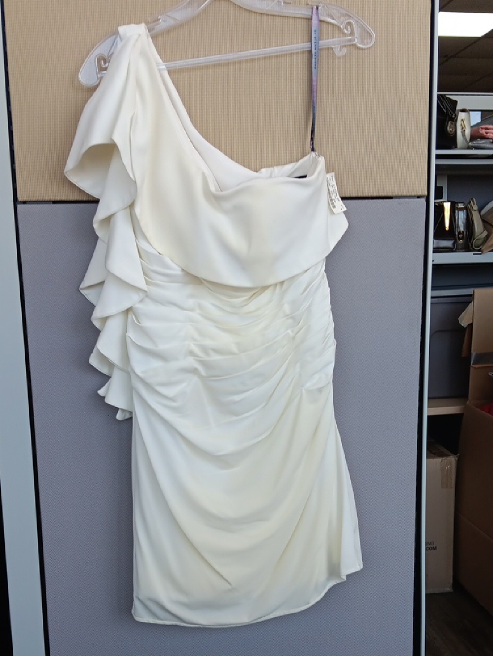 Just Black One-Shoulder Cream Ruffle Cocktail Dress